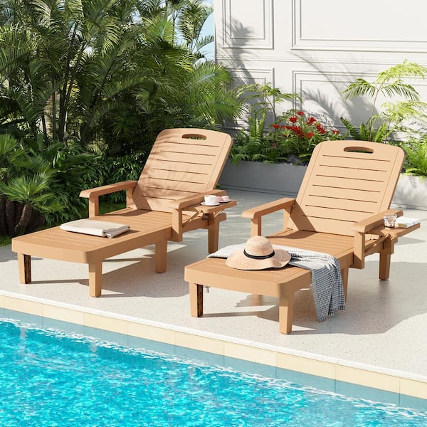 Poteban 2 Piece Teak Resin Outdoor Chaise Lounge With Armrests