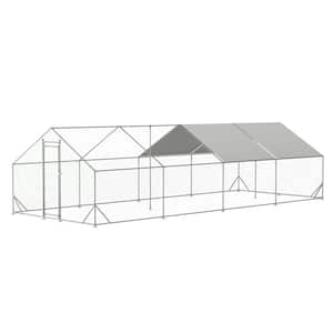 26 ft. x 10 ft. Silver Metal Canopy Outdoor Chicken Coop with Waterproof and Anti-Ultraviolet Cover