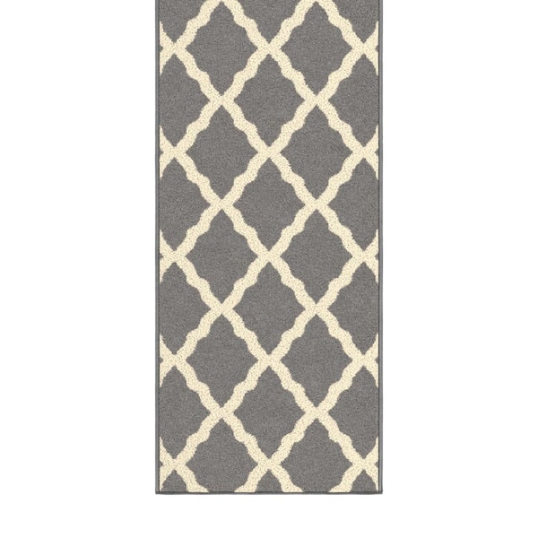 Indoor 2 ft. 7 in. x 39 ft. Gray Non-Slip Hallway Runner Rugs for High Traffic,Trellis Design Area Rug