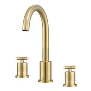 Ava 8 in Widespread Double Handle Cross Bathroom Faucet in Brushed Champagne Gold