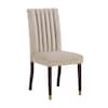 Single taupe velvet dining chair with channel back and tapered legs.