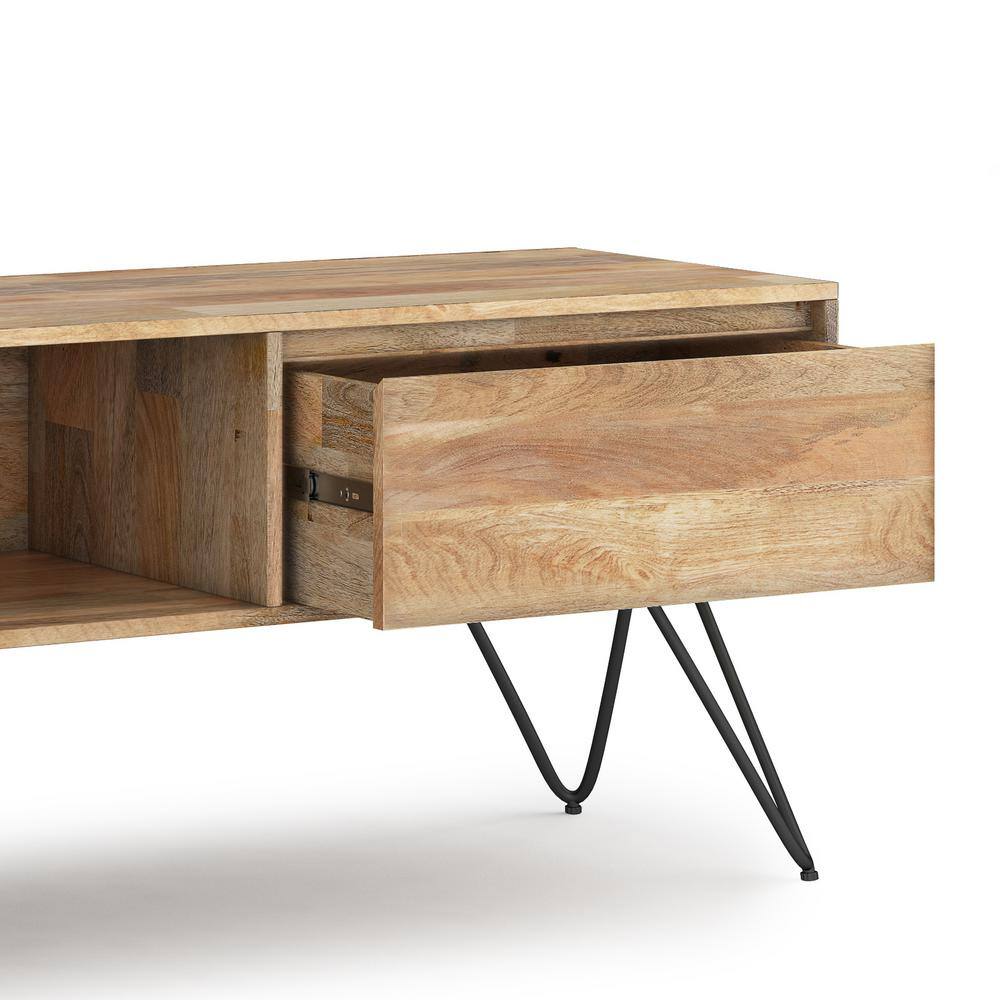 Hunter 68" Natural Mango Wood TV Stand with Black Metal Legs