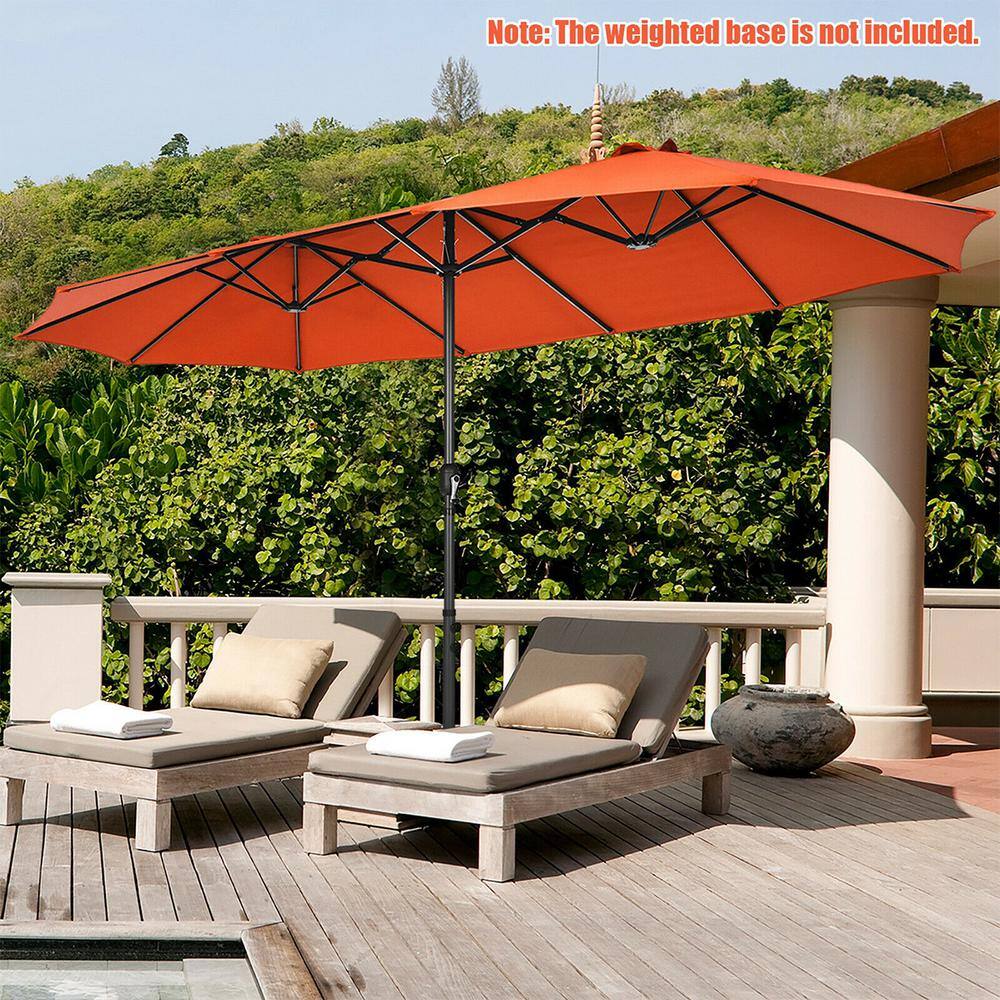 15ft Orange Double-Sided Steel Patio Umbrella with Hand Crank