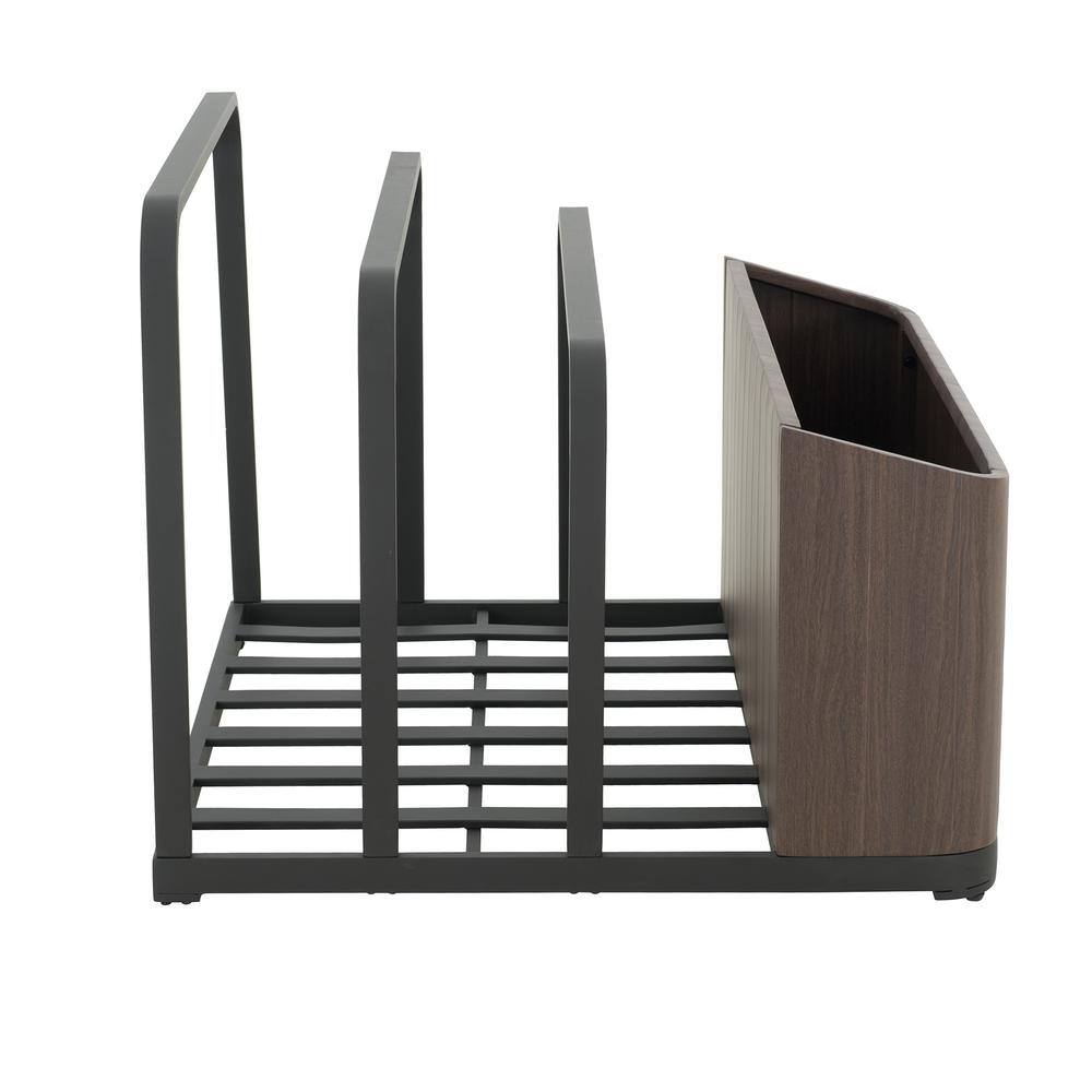 Brown Aluminum Pool Float Storage Basket with Wood Grain Finish
