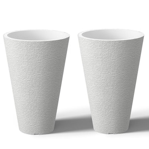 Large and Tall 15in. High Round Frost White Plastic Planter Pots for Indoor/Outdoor Plants Set of 2