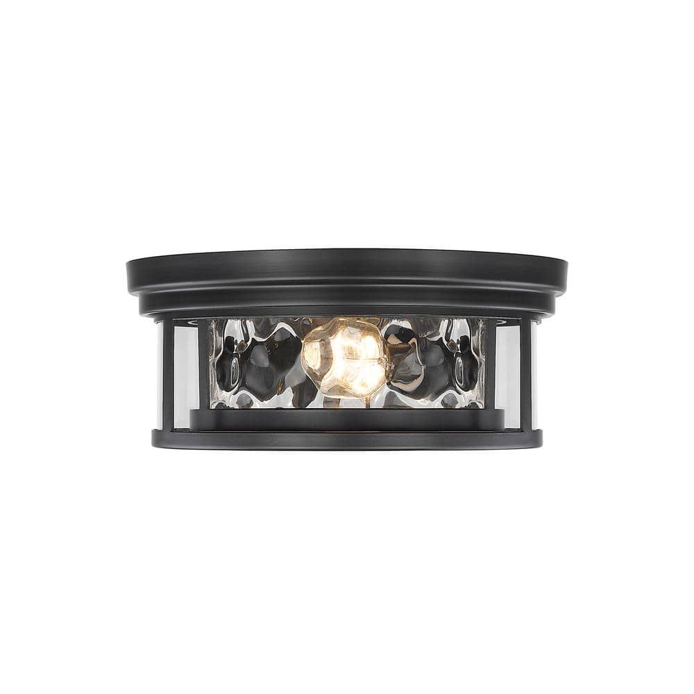 Clarion Matte Black Transitional 2-Light Flush Mount with Clear Water Glass