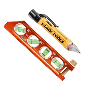 2-Piece 4-vial Conduit Level and Non-Contact Voltage Tester with Laser Pointer Tool Set