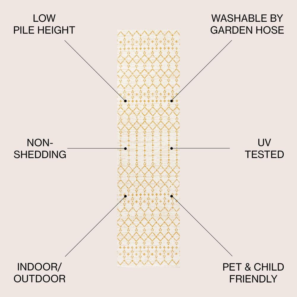 Cream and Yellow Geometric Flat Woven Runner Rug