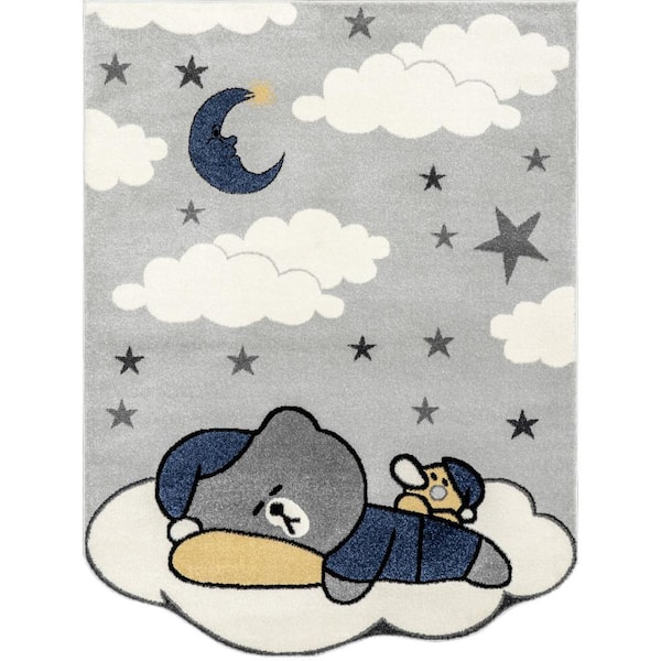 Ryder Sleeping Bear Kids Light Grey 8 ft. x 10 ft. Area Rug