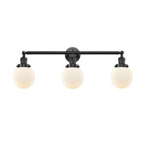 Beacon 30 in. 3-Light Oil Rubbed Bronze Vanity Light with Matte White Glass Shade