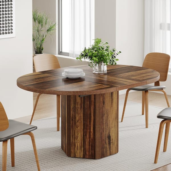 Roesler Farmhouse Brown Wood 55 in. W Oval Pedestal Dining Table Seats 6 for Home Kitchen