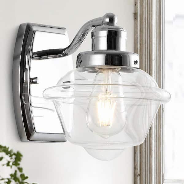JONATHAN Y Orleans 7 in. 1-Light Chrome Iron/Glass schoolhouse LED Vanity Light