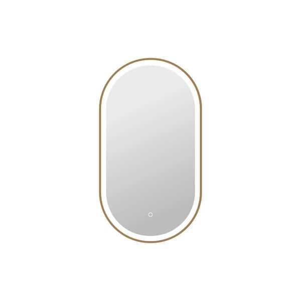 20 in. W x 36 in. H Oval Framed LED Wall Mirror in Satin Gold