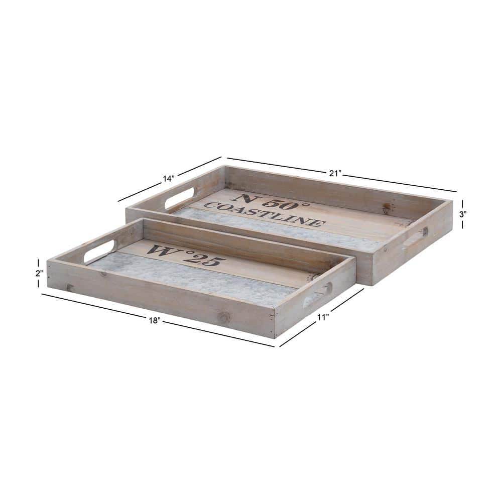 Nautical Brown Fir and Metal Decorative Tray Set