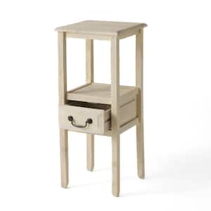 Beige Wooden Accent Table with Open Shelf and Bottom Drawer