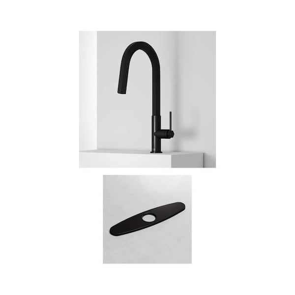 Hart Hexad Single Handle Pull-Down Kitchen Faucet with 10 in. Deck Plate in Matte Black (2-Piece Set)