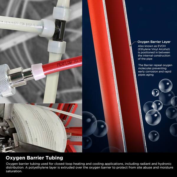 1/2 in. x 100 ft. PEX A Tubing Oxygen Barrier Pipe for Hydronic Radiant Floor Heating Systems 1/2 in. x 100 ft. PEX A Tubing Oxygen Barrier Pipe for Hydronic Radiant Floor Heating Systems