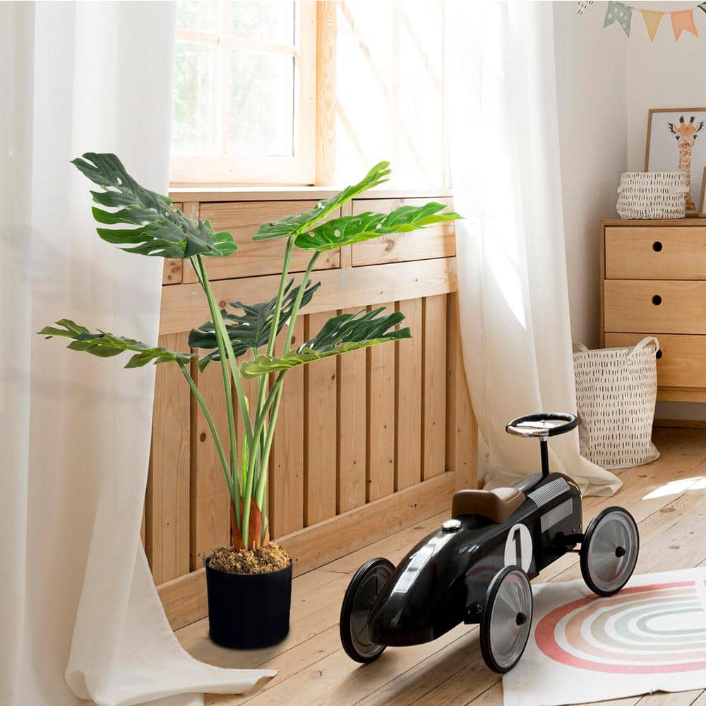 Summer Breeze 36" Faux Monstera in Sleek Black Pot