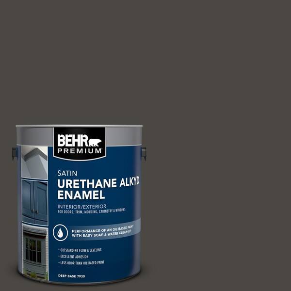 BEHR PREMIUM 1 gal. #T16-01 Black Pearl Urethane Alkyd Satin Enamel Interior/Exterior Paint