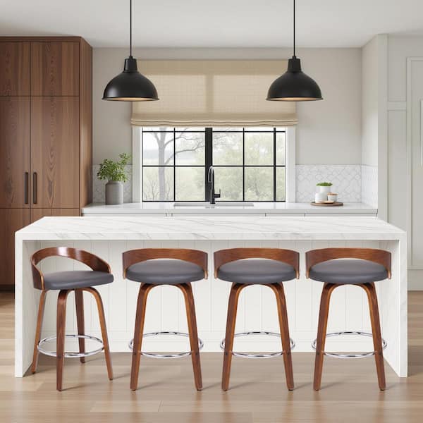 Sonia 31 in. H Gray Low Back Wood Bar Stool with Faux Leather Seat Set of 4