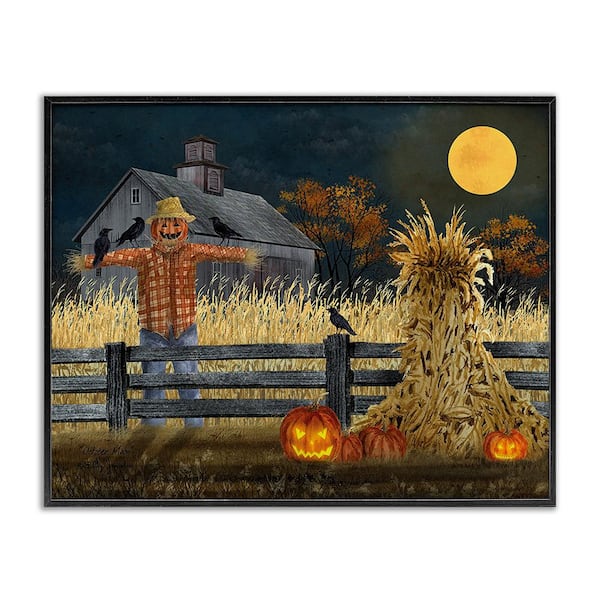 Stupell Industries Scarecrow Farm Landscape by Billy Jacobs 1 Piece Framed Graphic Print Nature Poster Art Print 30 in. x 24 in.