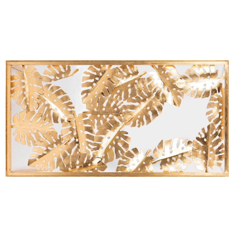 47'' Luxurious Gold Leaf Palm Leaf Glass Home Office Desk