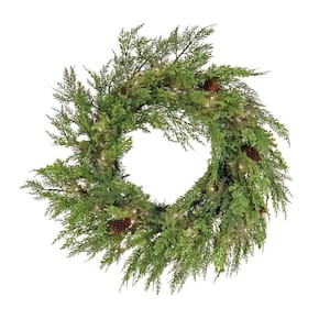 26 in. HGTV Home Collection Pre-Lit Cozy Winter Cedar Artificial Christmas Wreath