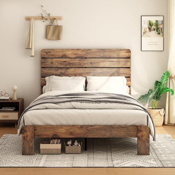 sumyeg Dark Brown Wood Frame Queen Size Platform Bed with Large Under Bed Storage