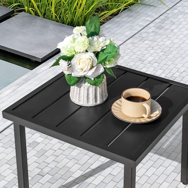 Nuu Garden Black Metal Square Outdoor Side Table with Slatted