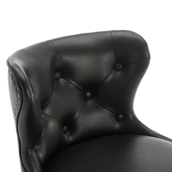 HOMEFUN 26.77 in. Black Faux Leather High Back 360 Swivel Wood