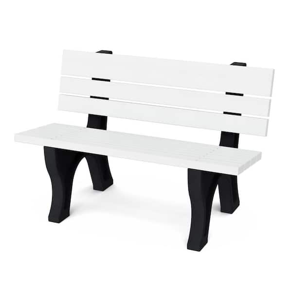 Wildridge Heritage 4 ft. White and Black HDPE Plastic Outdoor Park Bench
