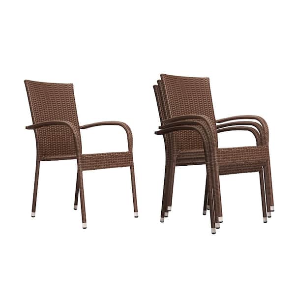 Morgan Stacking Resin Wicker Outdoor Dining Chair in Mocha (4-Pack)