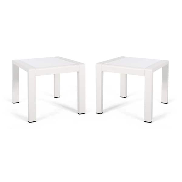 Noble House Cape 18 in. Coral Matte White Square Aluminum Outdoor Patio Side Table (Set of 2)