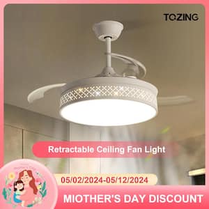 42 in.LED Matte Modern Indoor Low Profile White Smart Retractable Semi-Flush Mount Ceiling Fan Light with Remote Control