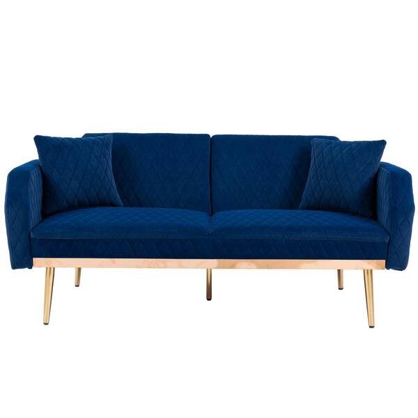 ATHMILE 66.14 in. W Navy Velvet 2-Seater Loveseat Sofa with Rose Gold Metal Feet