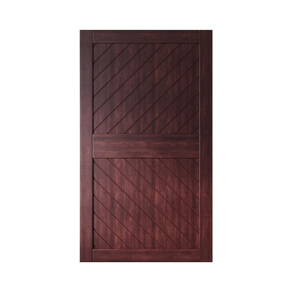 HOMACER XT3 50 in. x 84 in. C-Panel Solid Core Red Mahogany Slanted Stripe Design Pine Wood Interior Sliding Barn Door Slab