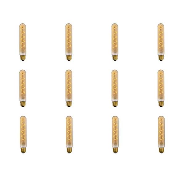 40W Equivalent T10L Dimmable LED Amber Glass Vintage Edison Large Light Bulb With Spiral Filament Warm White (12-Pack)