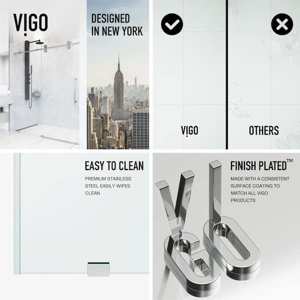 VIGO Elan 64 to 68 in. W x 74 in. H Frameless Sliding Shower Door