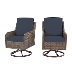 Windsor Brown Wicker Outdoor Patio Swivel Dining Chair with CushionGuard Sky Blue Cushions (2-Pack)
