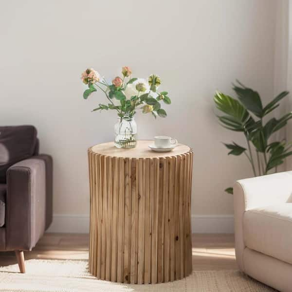 wetiny 20.47 in. Natural Round MDF Cylindrical Coffee Table with ...