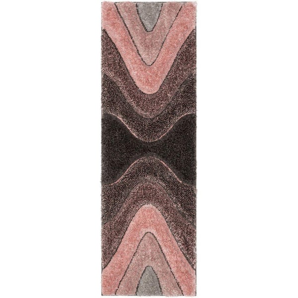 San Francisco Luz Modern Geometric Shag Hand-Carved, Blush 2 ft. 7 in. x 9 ft. 10 in. Runner, Area Rug