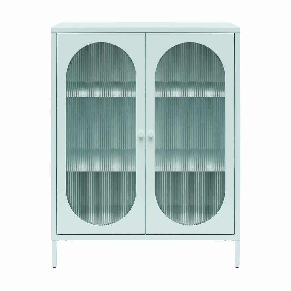 Mr. Kate Luna Sky Blue Short 2-Door Metal Storage Cabinet with Fluted ...