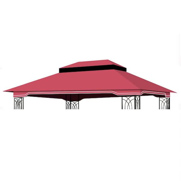 10 x 12 Ft Outdoor Patio Gazebo Replacement Canopy, Double Tiered Gazebo Tent Roof Top Cover Only(Frame Not Include)-Red