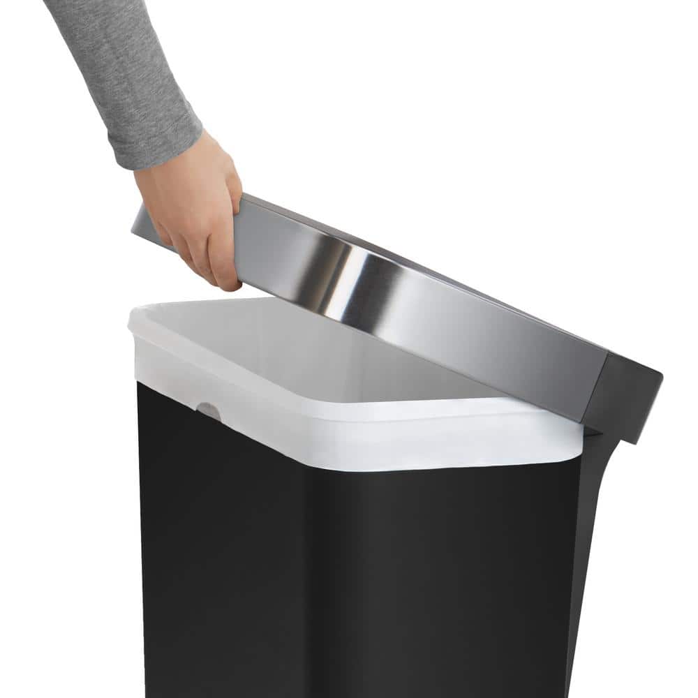 Black Plastic Rectangular Step Trash Can with Silent-Close Lid