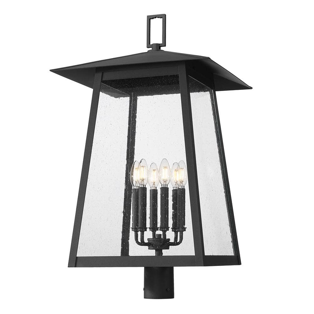 Rainer 6-Light Black Aluminum Hardwired Outdoor Marine Grade Post-Light wit