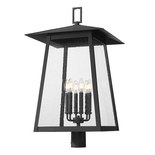 Filament Design Rainer 6-Light Black Aluminum Hardwired Outdoor Marine Grade Post-Light with no bulbs included