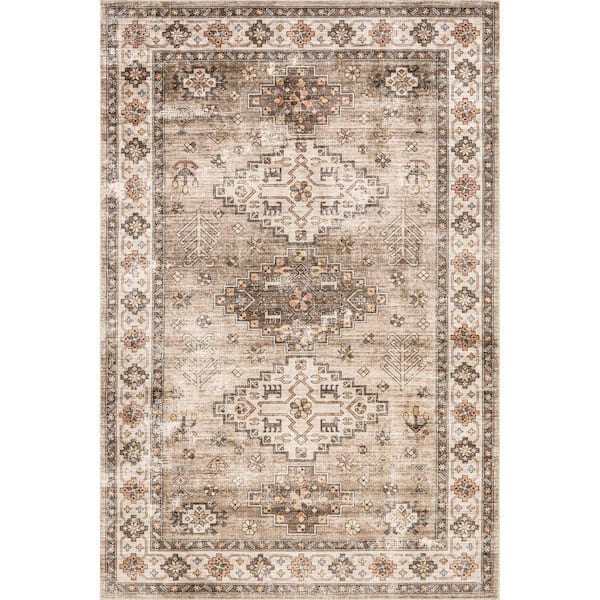 RUGS USA Barbary Distressed Machine Washable Beige 5 ft. x 8 ft. Indoor/Outdoor Patio Rug