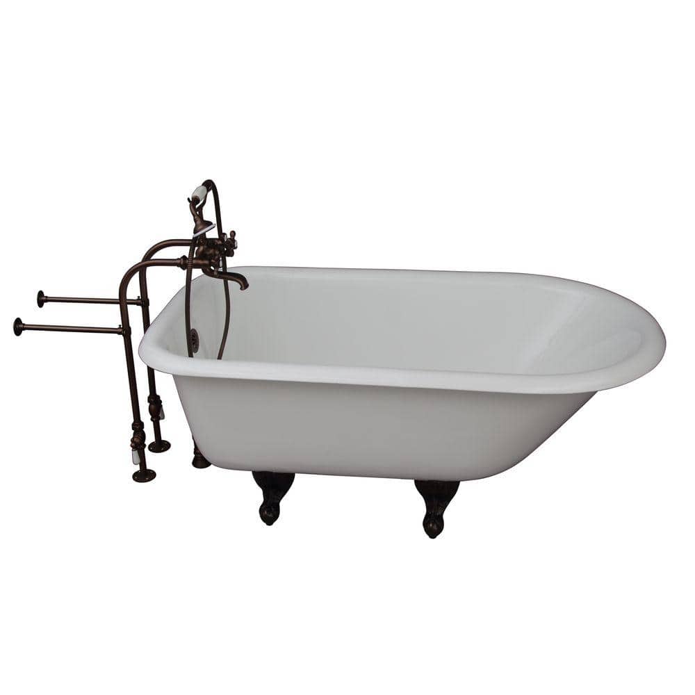 4.5 ft. Cast Iron Ball and Claw Feet Roll Top Tub in White with Oil Rubbed 