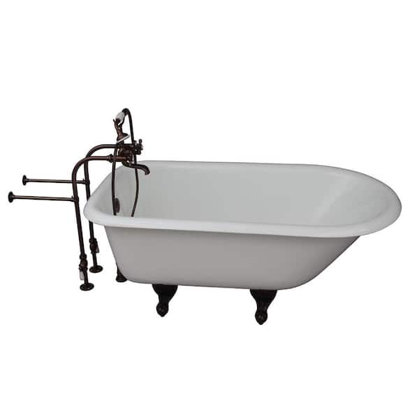 Barclay Products 4.5 ft. Cast Iron Ball and Claw Feet Roll Top Tub in White with Oil Rubbed Bronze Accessories