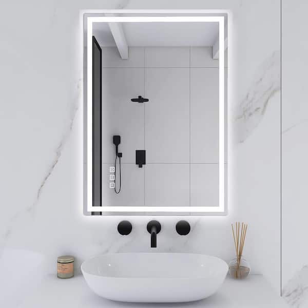 Unbranded 40 in. W x 28 in. H Large Rectangular Frameless Wall-Mount Anti-Fog LED Light Bathroom Vanity Mirror